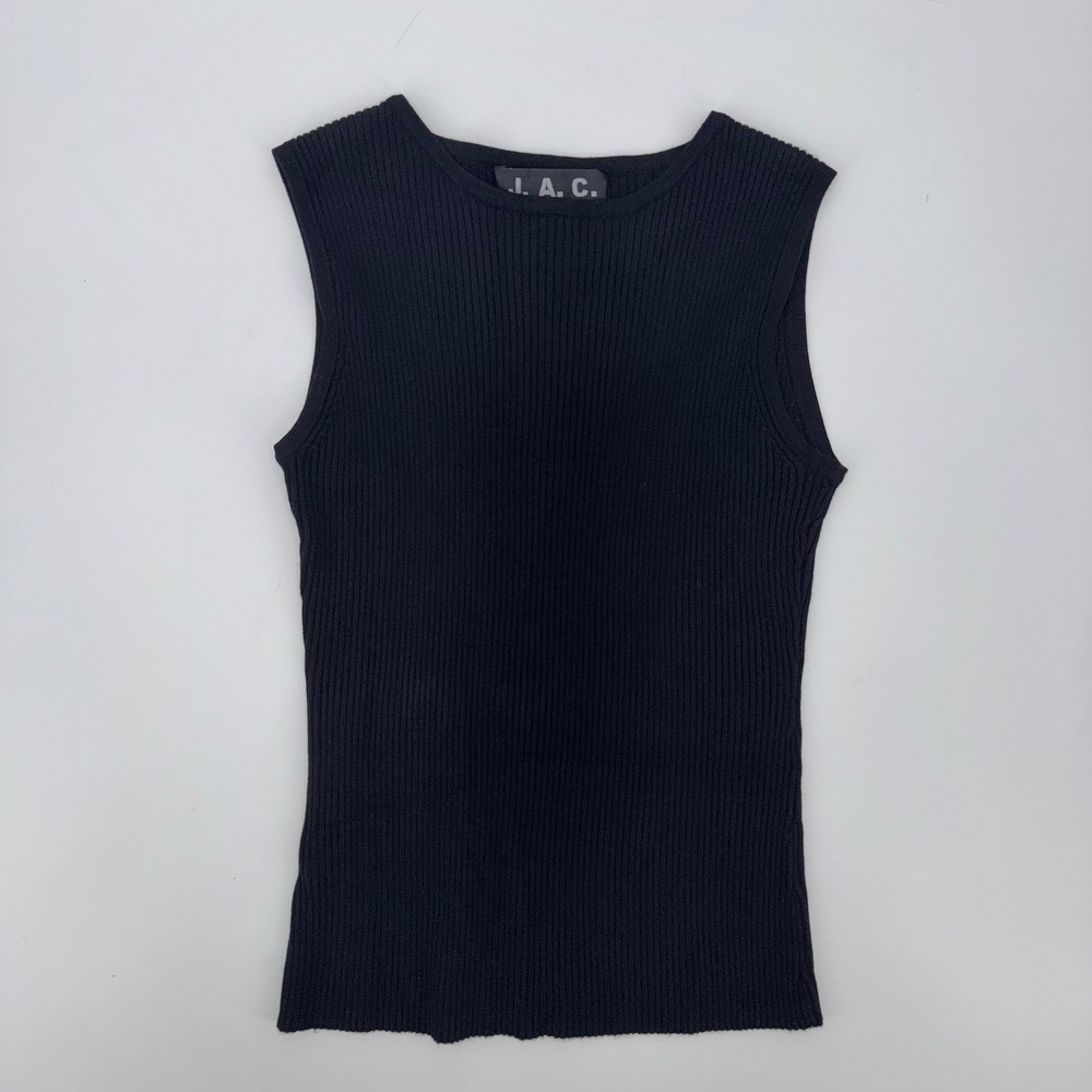 J.A.C. Womens Black Ribbed Knit Sleeveless Tank Top Crew Neck Size Large RN88664